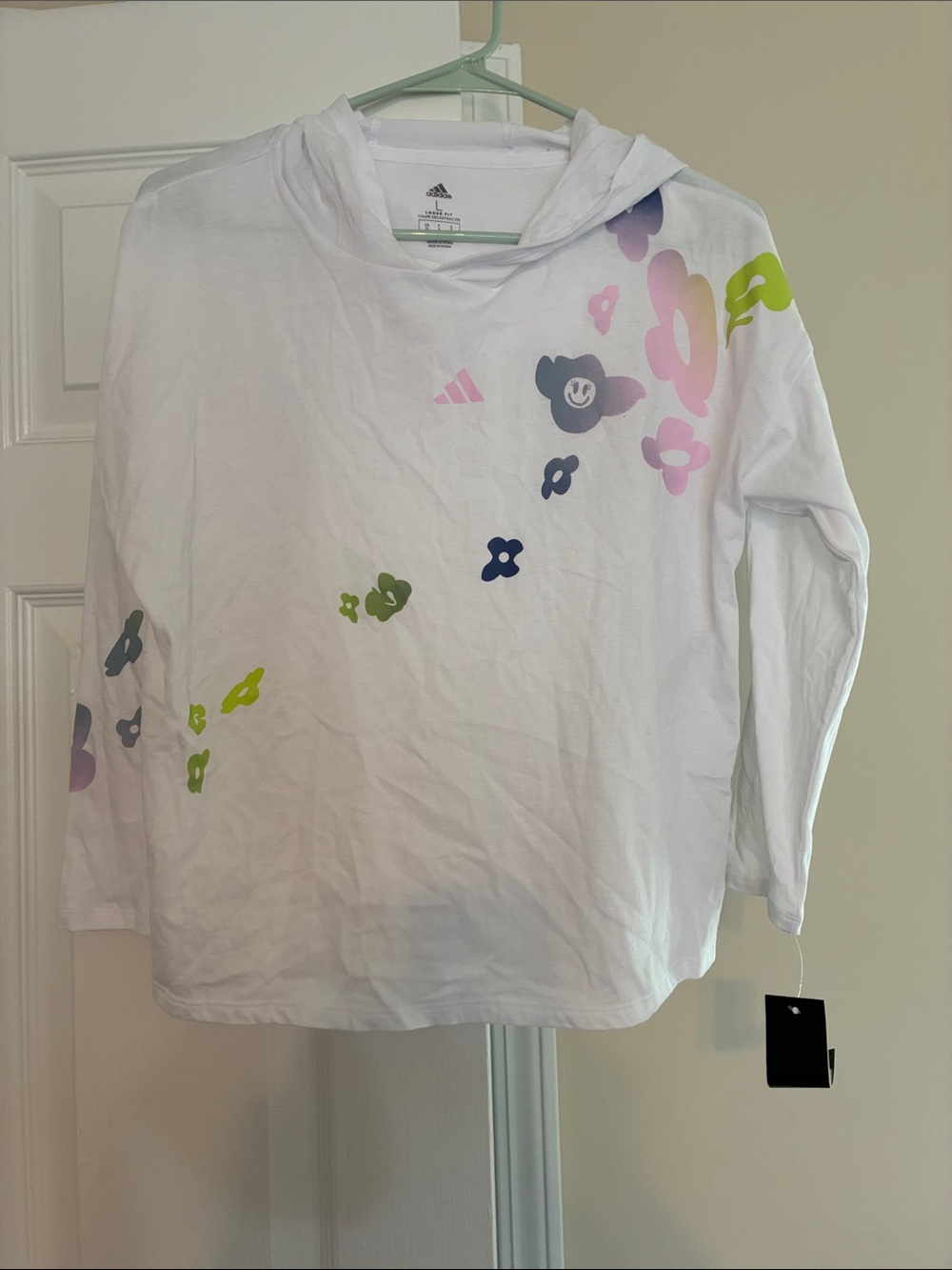 adidas White Hoodie Tee with Pastel Floral Accents